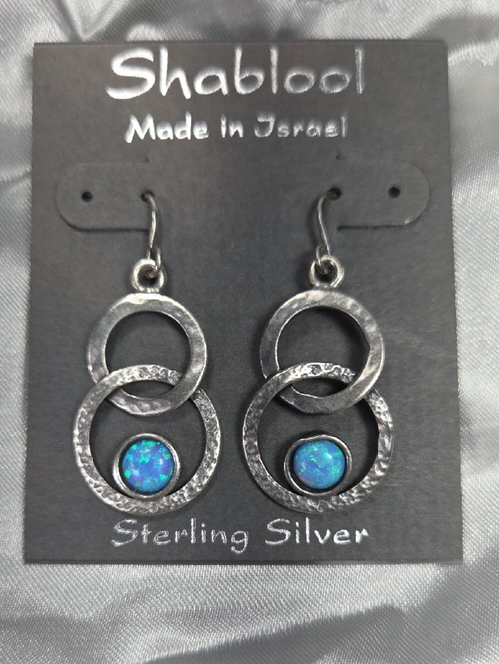 Sterling Silver Blue Opal Double Circle Drop Earrings